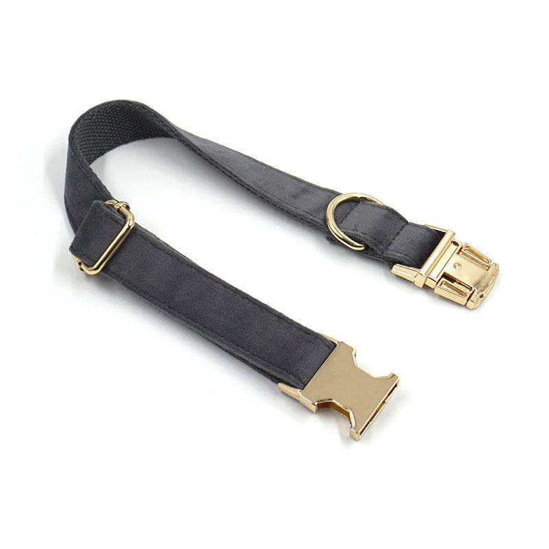 KFX-1400509 Dark Grey Velvet Pet Collar with Metal Buckle - Size XS to XL