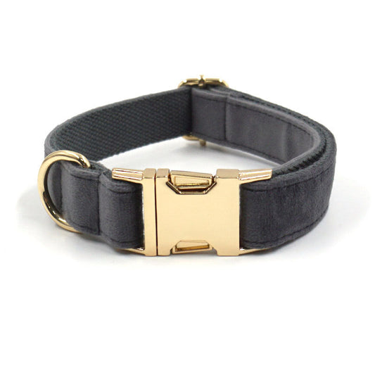 KFX-1400509 Dark Grey Velvet Pet Collar with Metal Buckle - Size XS to XL