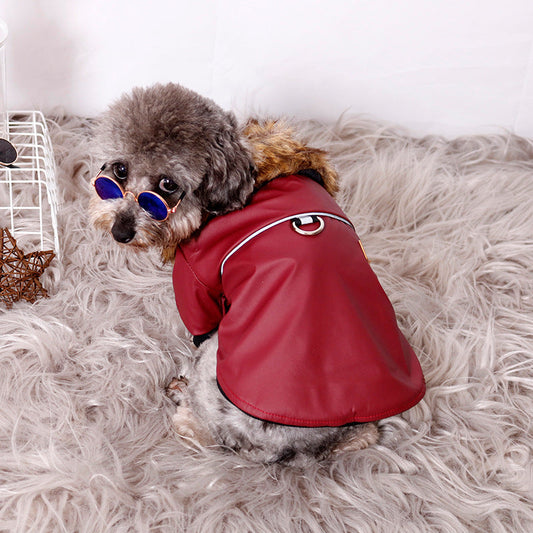 KFX-1402685 Reflective Warm Pet Fur Coat with Fur Collar for Cold Weather