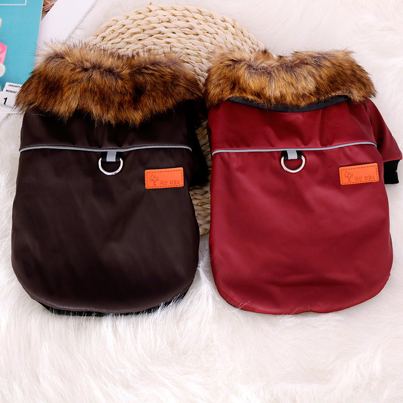 KFX-1402685 Reflective Warm Pet Fur Coat with Fur Collar for Cold Weather