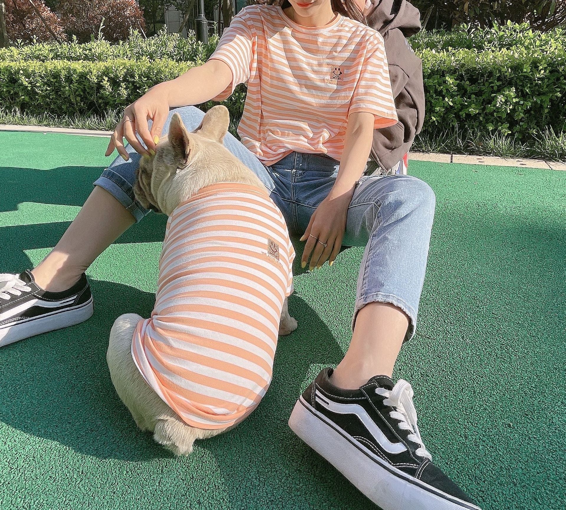 KFX-1403581 Bipedal Striped Modal Cotton T-Shirt for Small Dogs and Cats - Parent-Child Matching Outfit