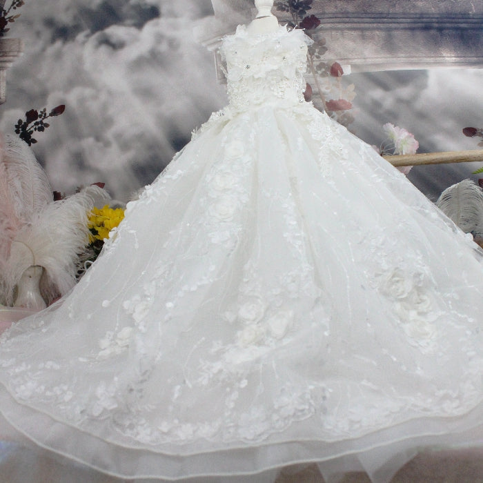 KFX-1406653 Elegant White Embroidered Princess Dress for Pets, Multiple Sizes Available