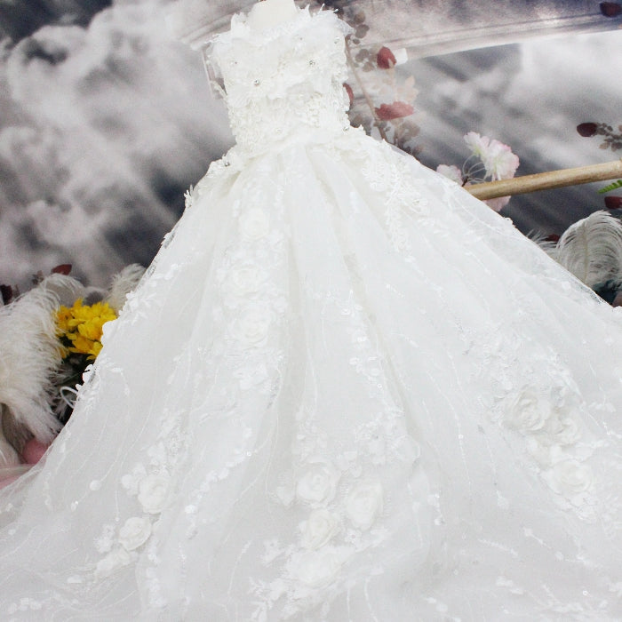 KFX-1406653 Elegant White Embroidered Princess Dress for Pets, Multiple Sizes Available