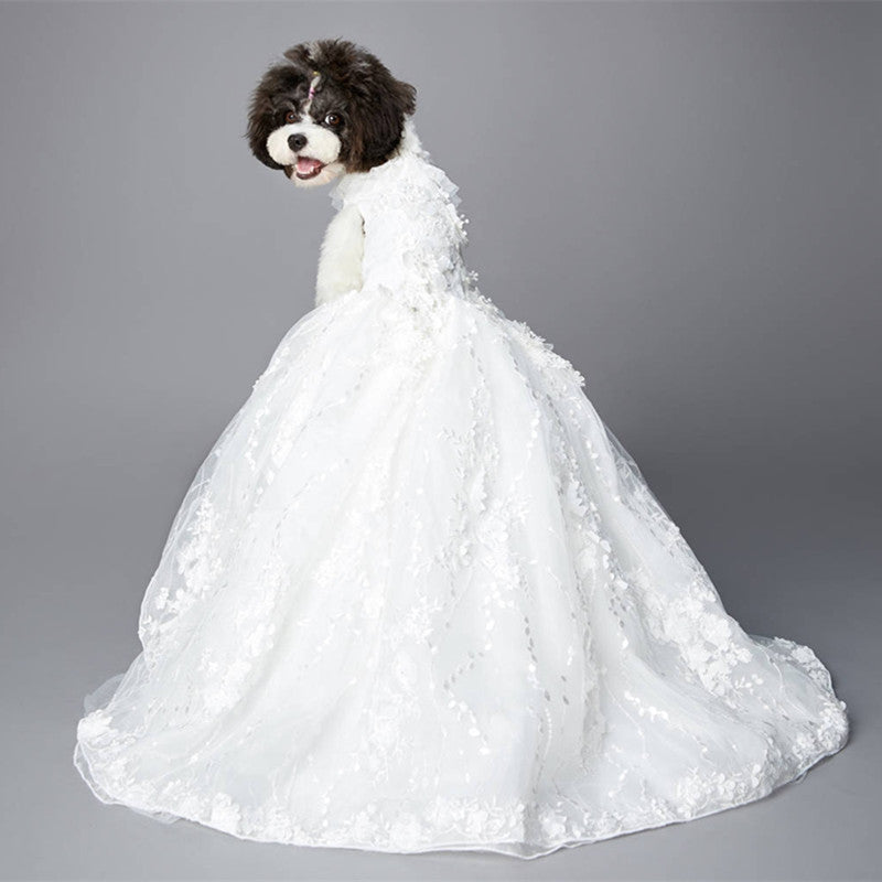 KFX-1406653 Elegant White Embroidered Princess Dress for Pets, Multiple Sizes Available