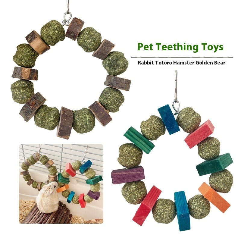 KFX-1406909 Hamster and Small Animal Molar Bite Toy with Decorative Applewood and Straw Ring