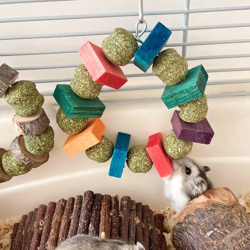 KFX-1406909 Hamster and Small Animal Molar Bite Toy with Decorative Applewood and Straw Ring