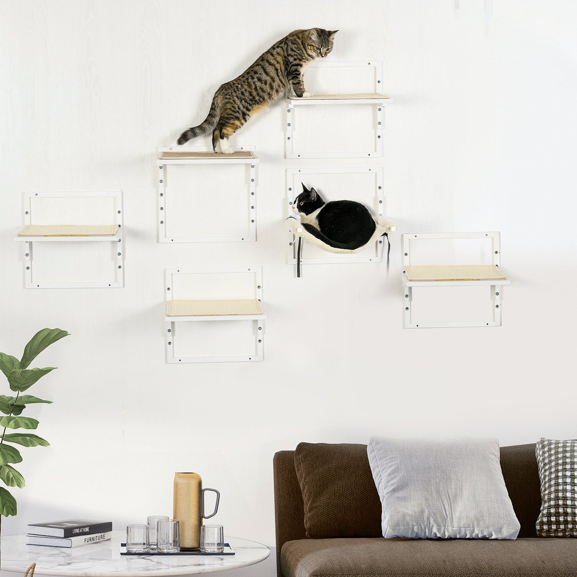 KFX-1407549 Wall-Mounted Cat Shelves with Cozy Hammock and Climbing Platforms for Indoor Cats, Supports Up to 11 lbs.