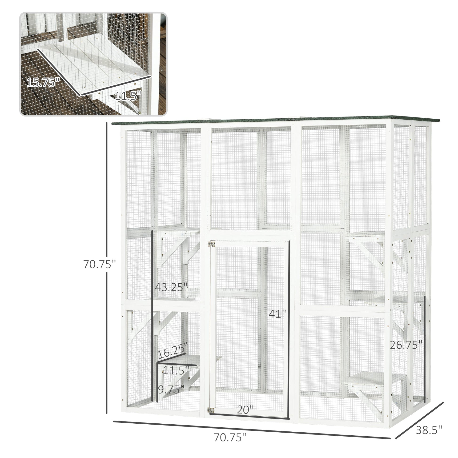 KFX-1408317 Spacious Wooden Outdoor Cat House with Six Platforms and Weather Protection, 71" L, White