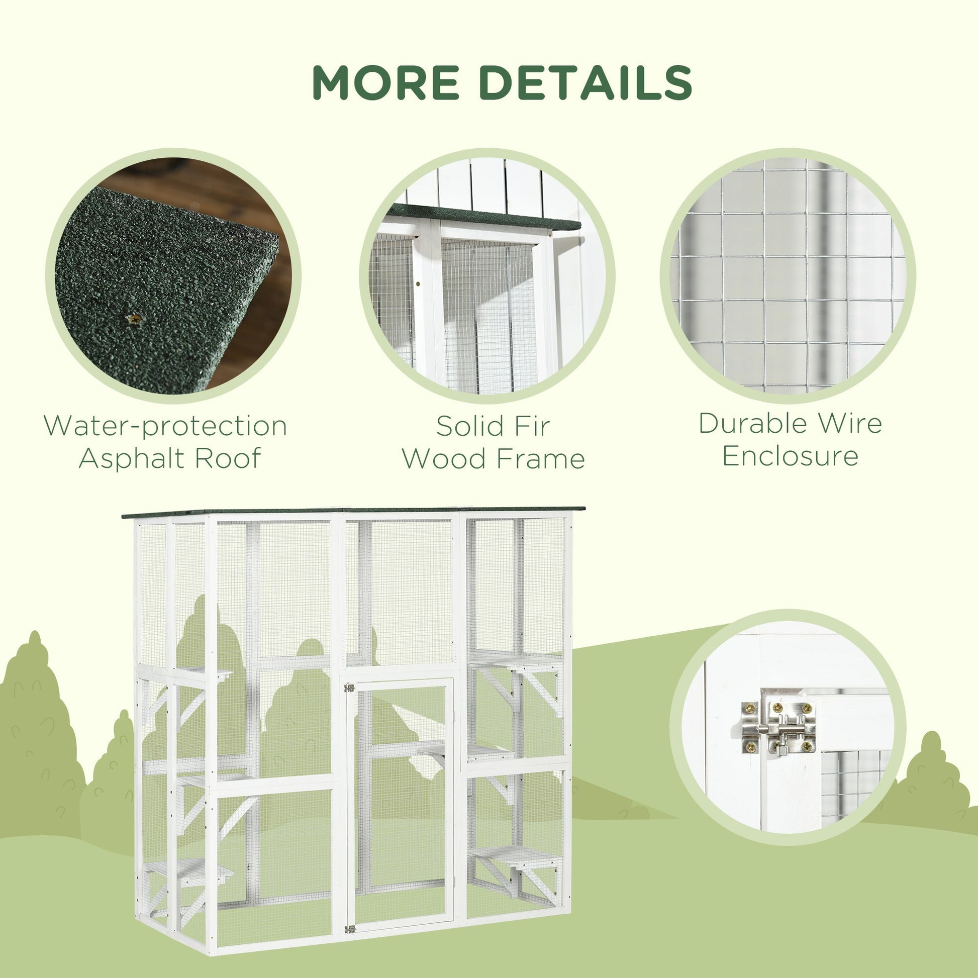 KFX-1408317 Spacious Wooden Outdoor Cat House with Six Platforms and Weather Protection, 71" L, White
