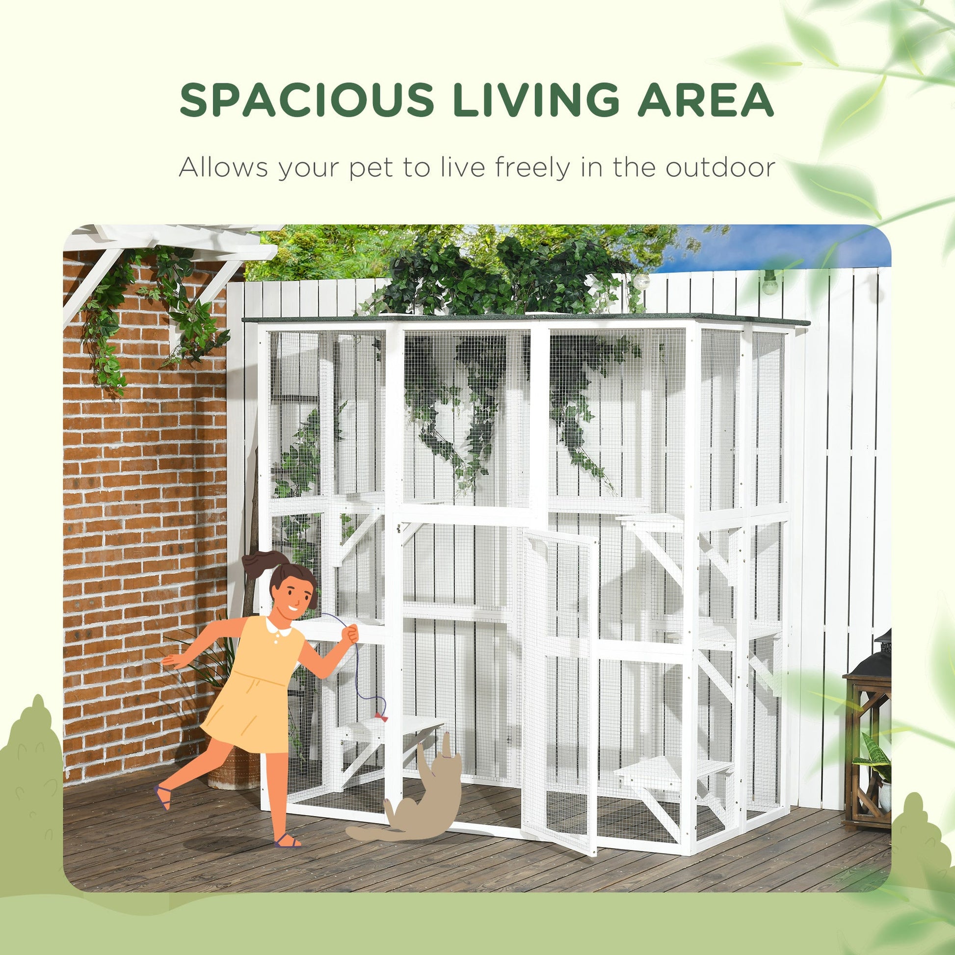 KFX-1408317 Spacious Wooden Outdoor Cat House with Six Platforms and Weather Protection, 71" L, White