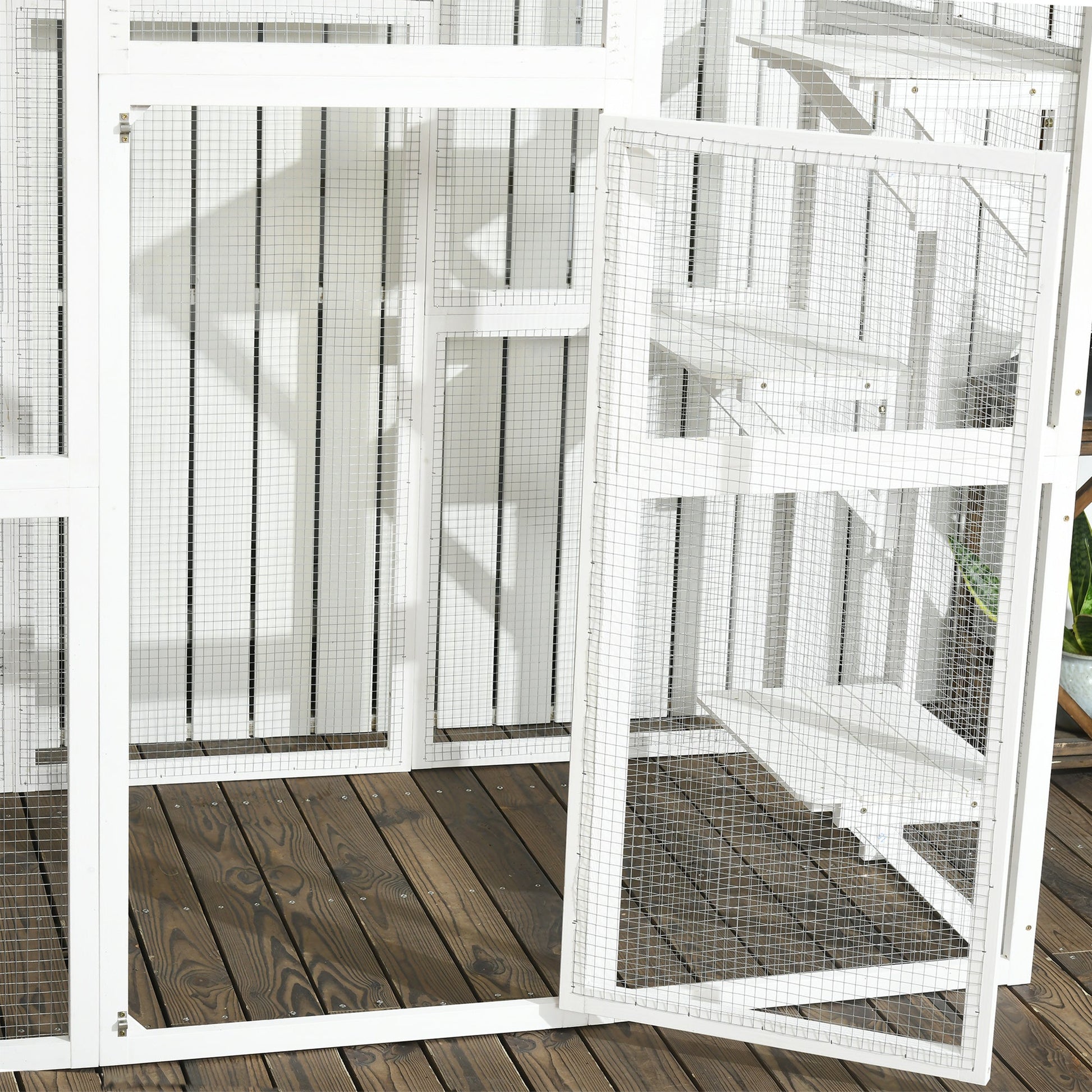 KFX-1408317 Spacious Wooden Outdoor Cat House with Six Platforms and Weather Protection, 71" L, White