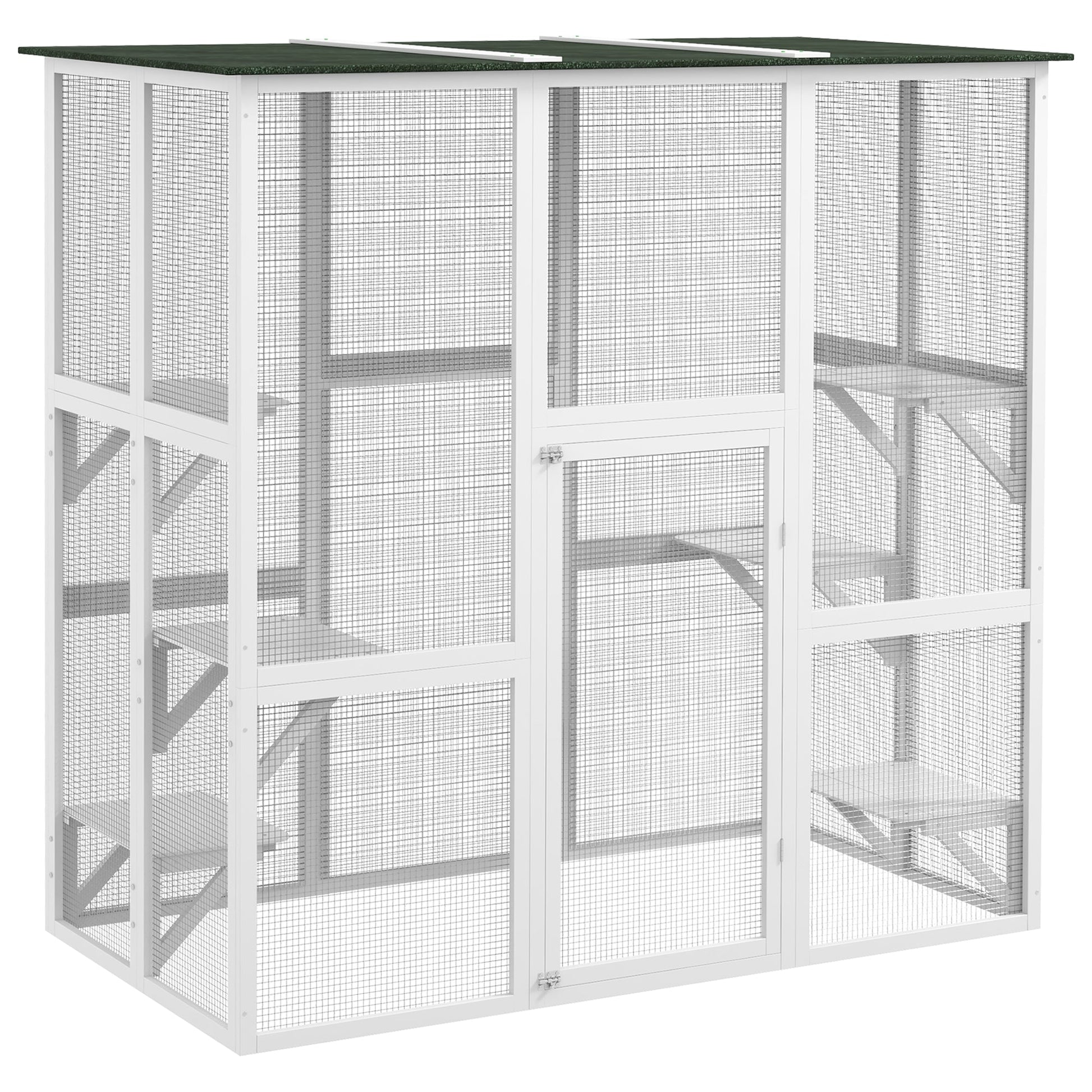 KFX-1408317 Spacious Wooden Outdoor Cat House with Six Platforms and Weather Protection, 71" L, White