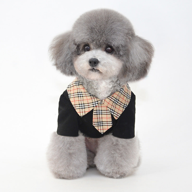 KFX-1408445 Summer Cotton Thin Polo Shirt for Small Dogs in Black and White