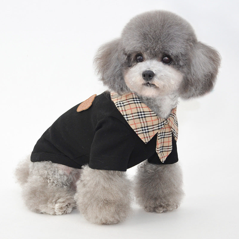 KFX-1408445 Summer Cotton Thin Polo Shirt for Small Dogs in Black and White