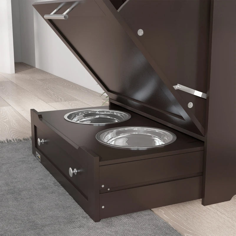 KFX-1409725 Gray Pet Feeder Station with Storage Cabinet and Dual Bowls, Ideal for Food and Water