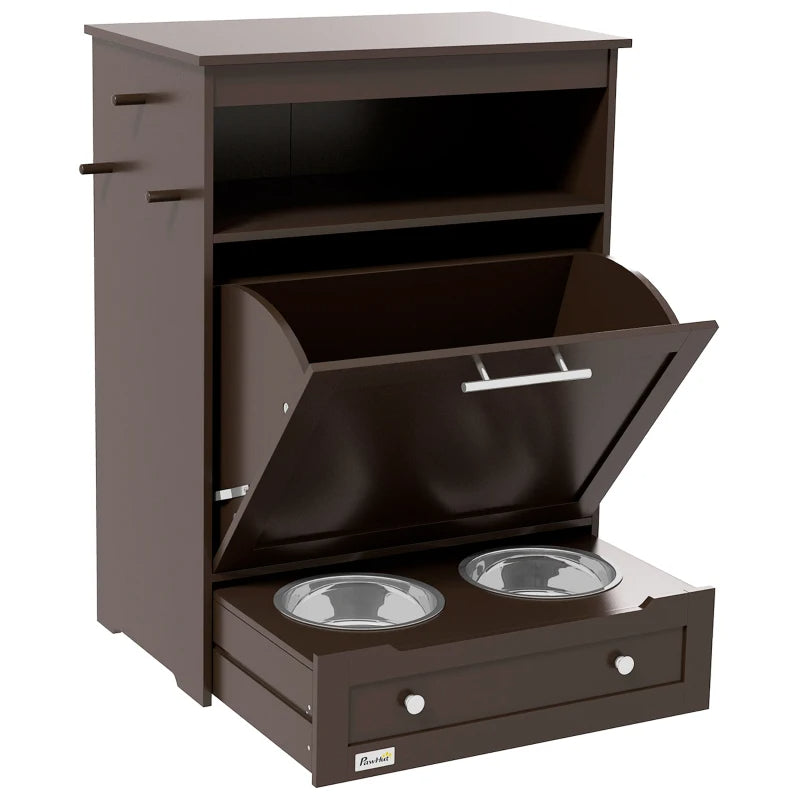 KFX-1409725 Gray Pet Feeder Station with Storage Cabinet and Dual Bowls, Ideal for Food and Water