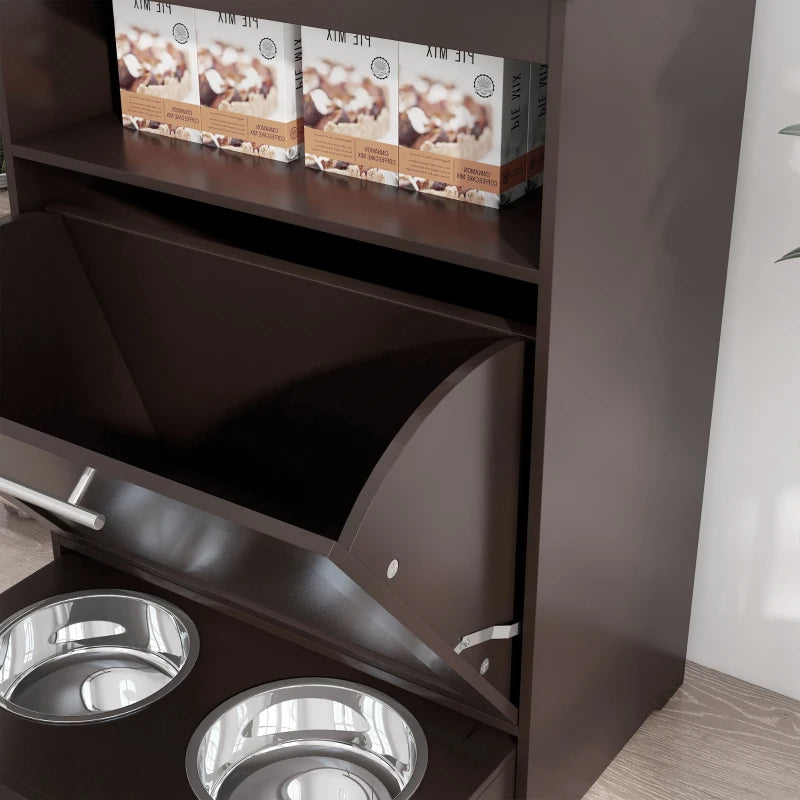 KFX-1409725 Gray Pet Feeder Station with Storage Cabinet and Dual Bowls, Ideal for Food and Water