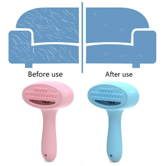 KFX-1409853 Pet Hair Removal Comb - Plastic Grooming Brush in Blue and Pink for Easy Cat Hair Cleanup