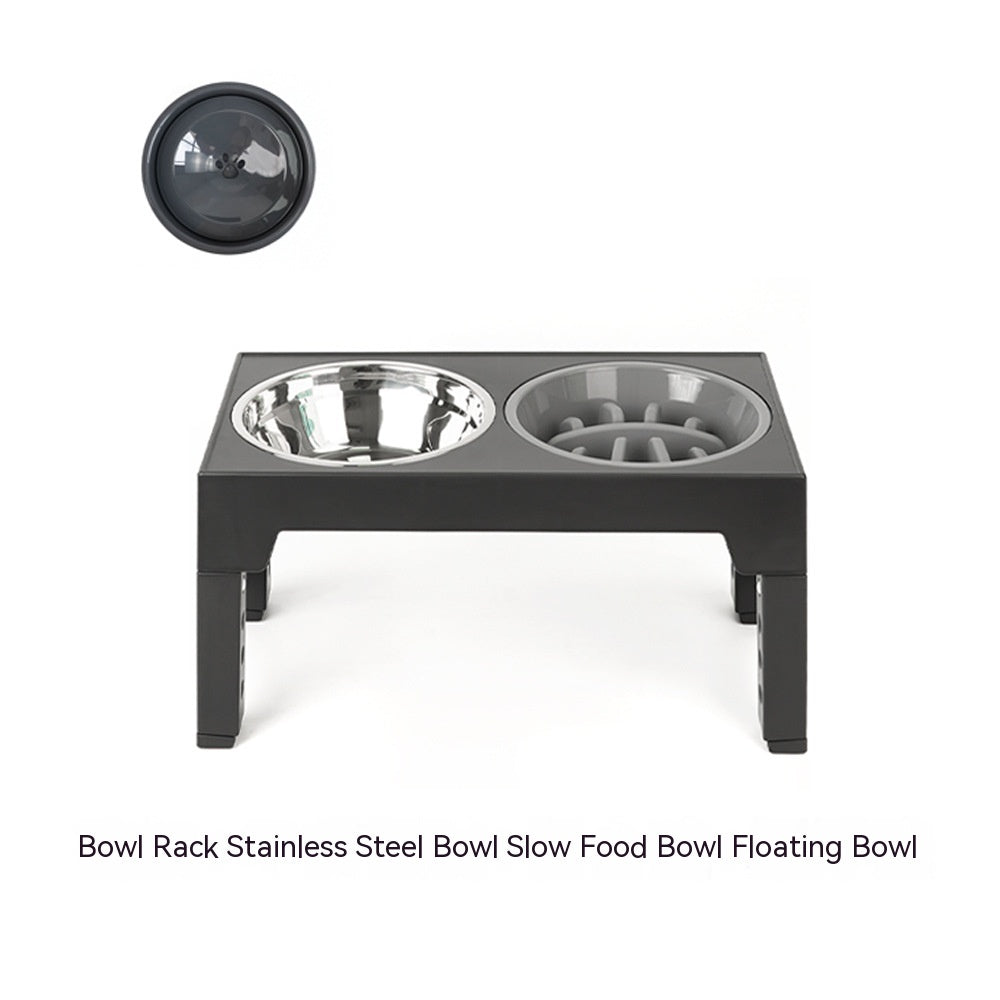 KFX-1410237 Adjustable Slow Feeding Bowl Rack with Stainless Steel Dog Bowls for Neck Protection
