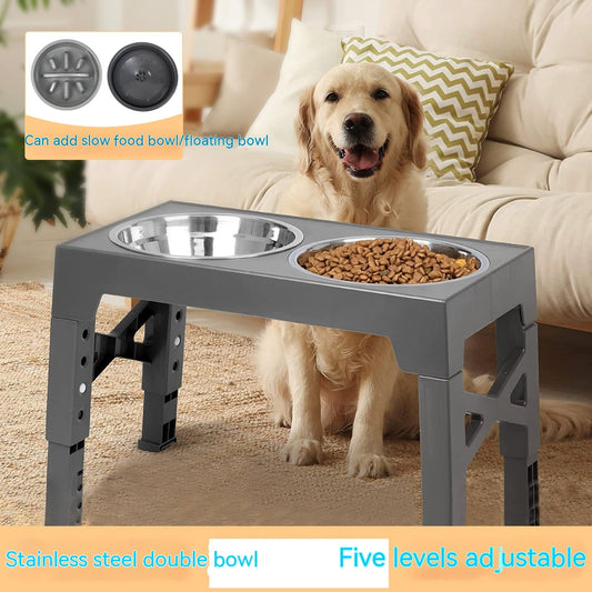 KFX-1410237 Adjustable Slow Feeding Bowl Rack with Stainless Steel Dog Bowls for Neck Protection