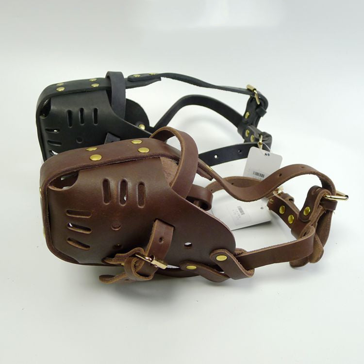 KFX-1412669 Durable Cowhide Basket Dog Muzzle for Medium and Large Breeds