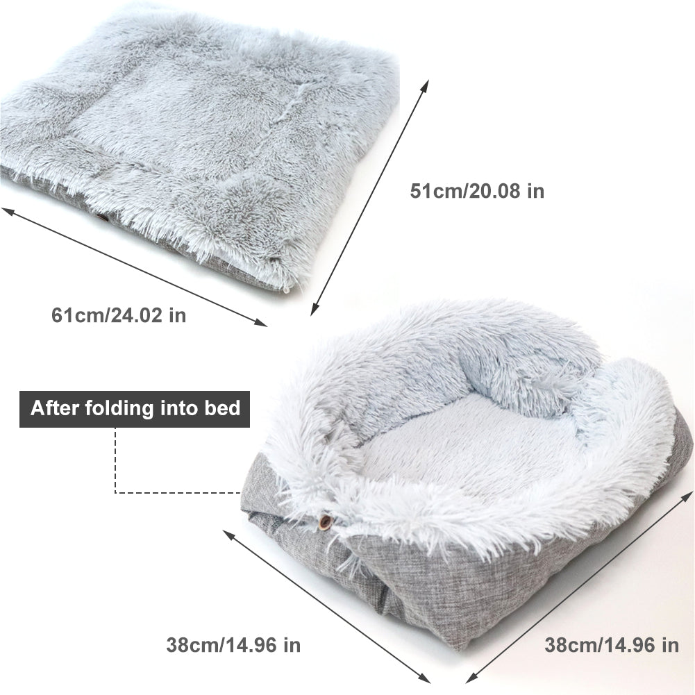 KFX-1414077 Cozy South Korean Velvet Cat Bed with Soft Cushion in White and Grey, 61x51CM