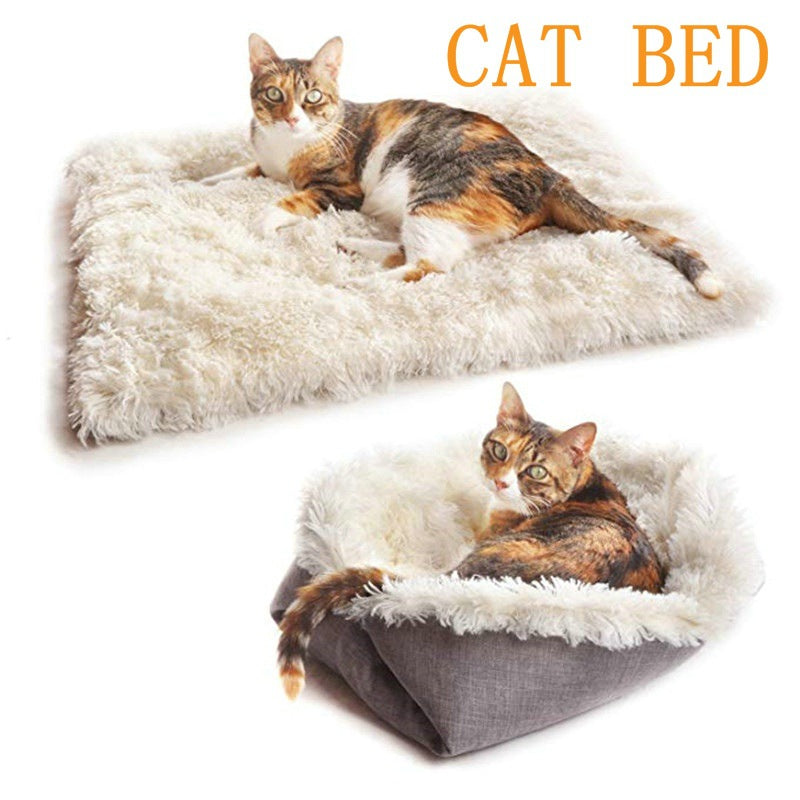 KFX-1414077 Cozy South Korean Velvet Cat Bed with Soft Cushion in White and Grey, 61x51CM