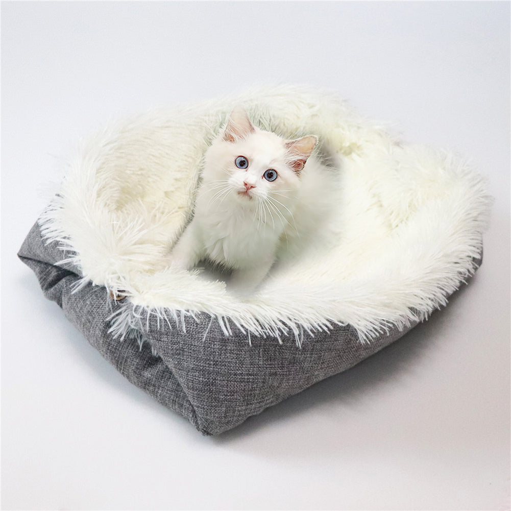 KFX-1414077 Cozy South Korean Velvet Cat Bed with Soft Cushion in White and Grey, 61x51CM