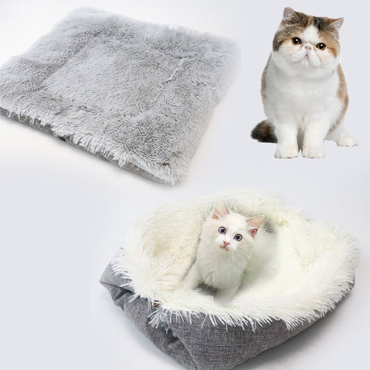 KFX-1414077 Cozy South Korean Velvet Cat Bed with Soft Cushion in White and Grey, 61x51CM