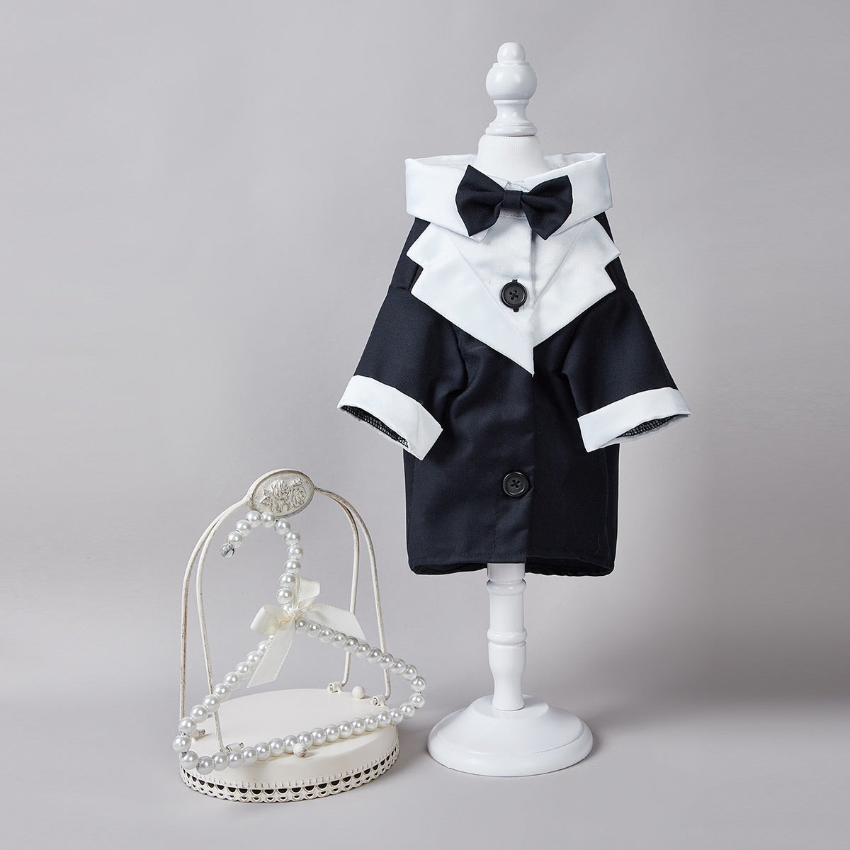 KFX-1414589 Gentleman Four-Legged Suit Wedding Dress for Pets - Black, Gray, Dark Blue, Sizes XS-XL