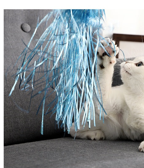 KFX-1414845 Tricolor Bell Tassel Cat Ticker Stick - PVC Fairy Wand Toy, 31CM