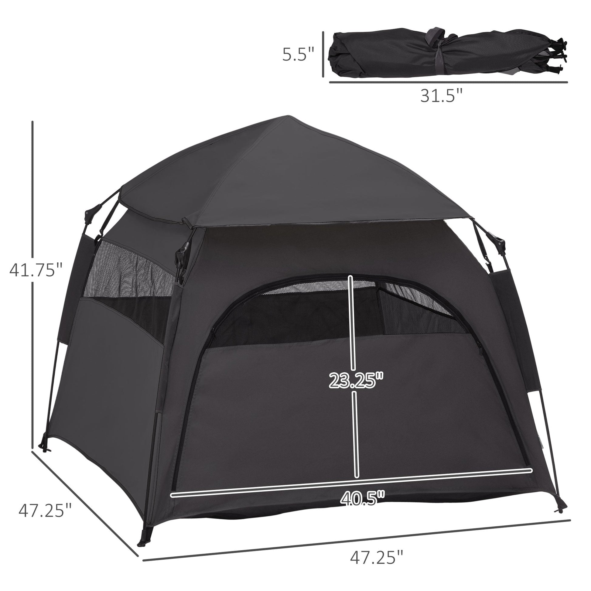 KFX-1415485 Portable Pop Up Dog Tent for Large and Extra Large Dogs, Dark Gray, Includes Carry Bag & Ground Pegs
