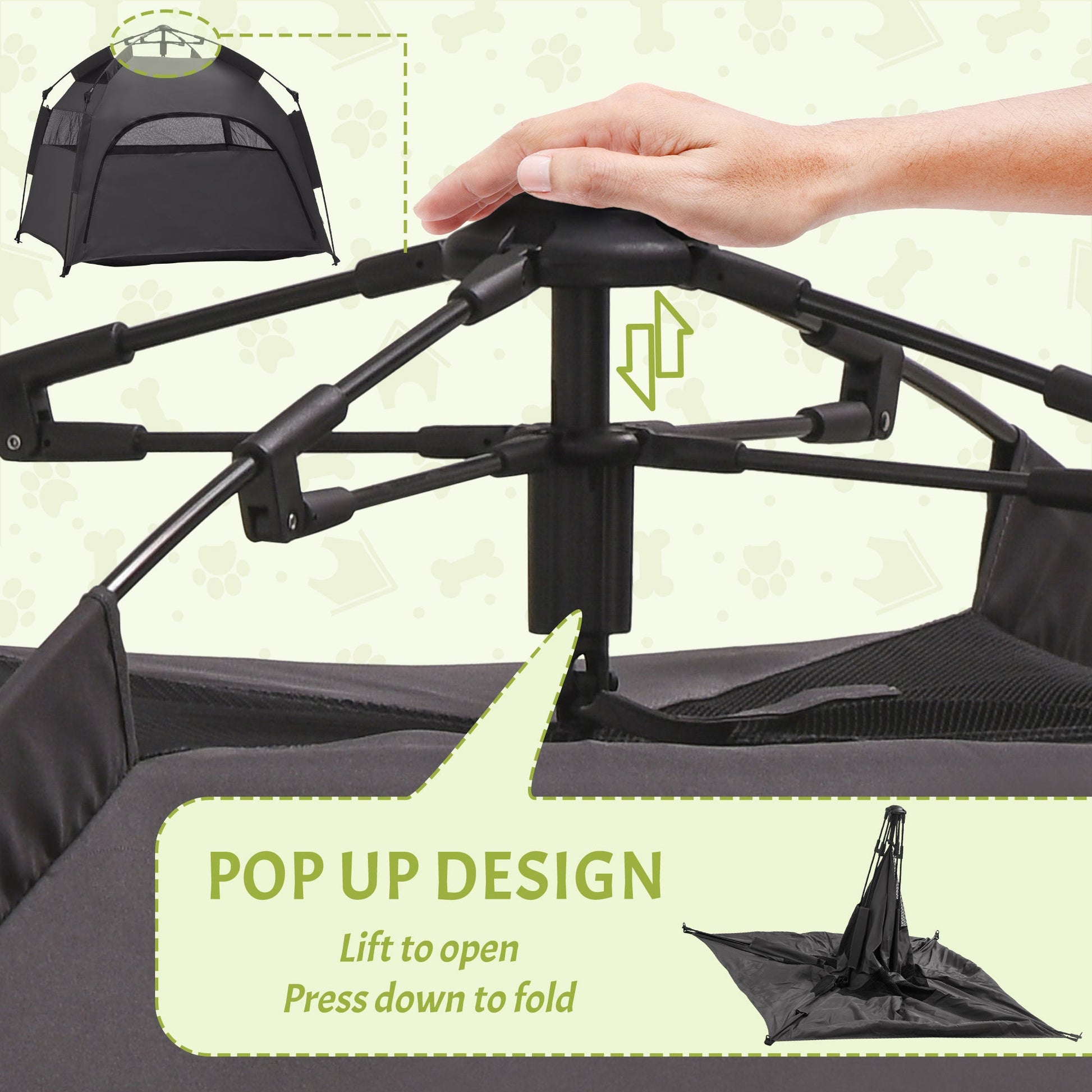 KFX-1415485 Portable Pop Up Dog Tent for Large and Extra Large Dogs, Dark Gray, Includes Carry Bag & Ground Pegs