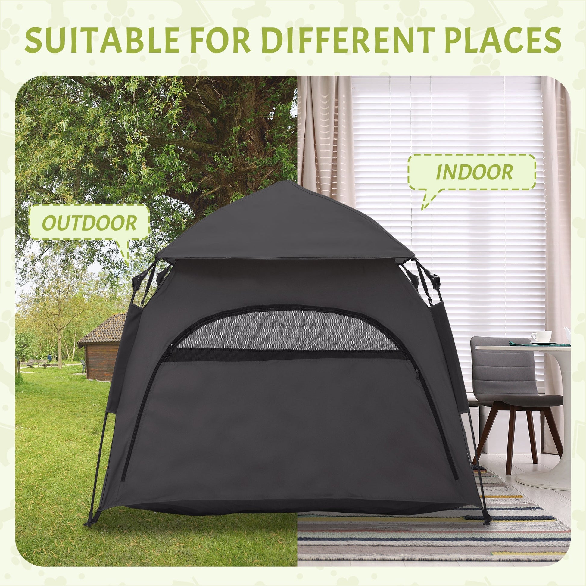 KFX-1415485 Portable Pop Up Dog Tent for Large and Extra Large Dogs, Dark Gray, Includes Carry Bag & Ground Pegs