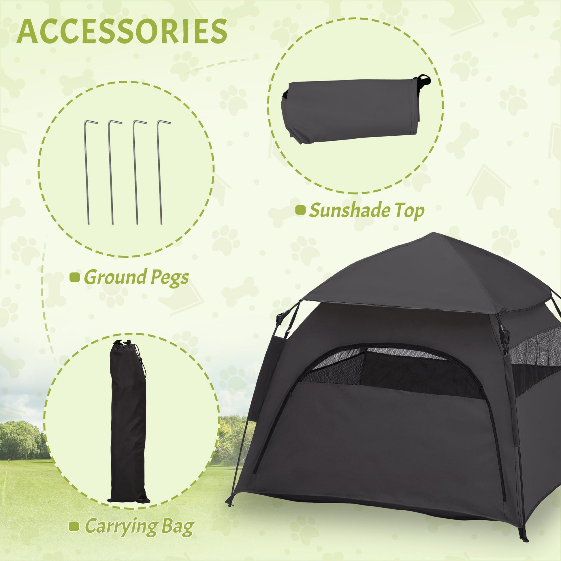 KFX-1415485 Portable Pop Up Dog Tent for Large and Extra Large Dogs, Dark Gray, Includes Carry Bag & Ground Pegs