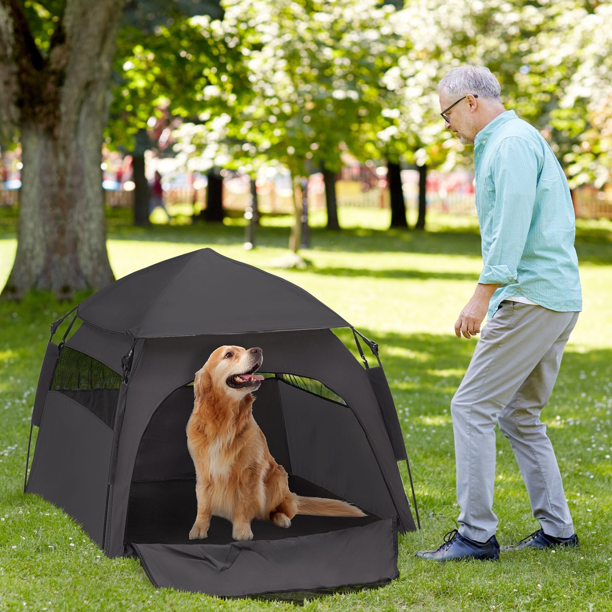 KFX-1415485 Portable Pop Up Dog Tent for Large and Extra Large Dogs, Dark Gray, Includes Carry Bag & Ground Pegs