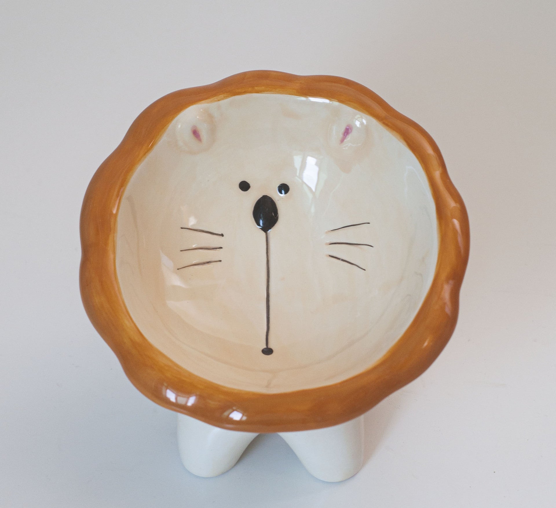 KFX-1415997 Cute Cartoon Ceramic Pet Bowl - Lion, Sheep, Panda, Blue Donut, Yellow Donut Design