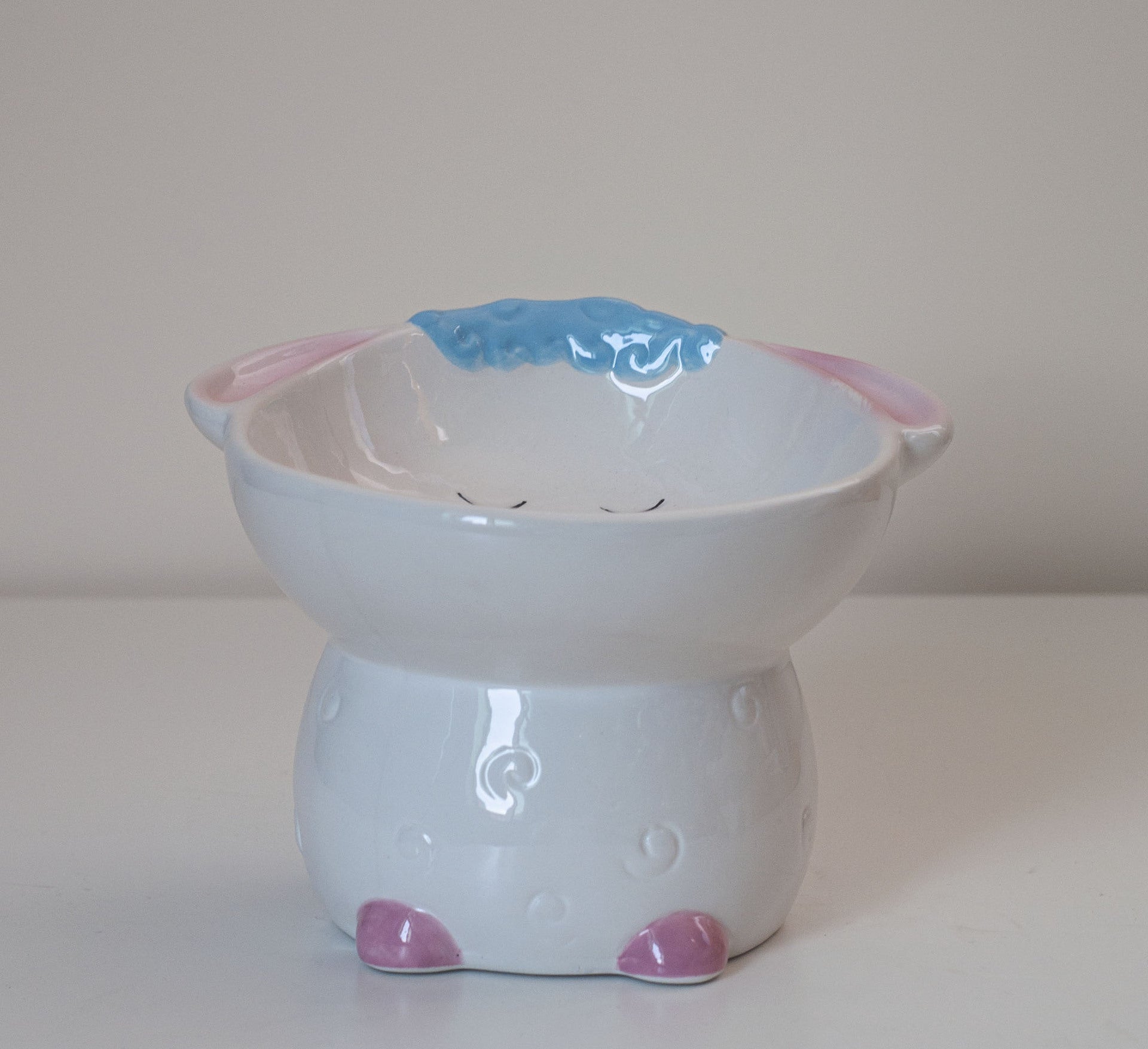KFX-1415997 Cute Cartoon Ceramic Pet Bowl - Lion, Sheep, Panda, Blue Donut, Yellow Donut Design