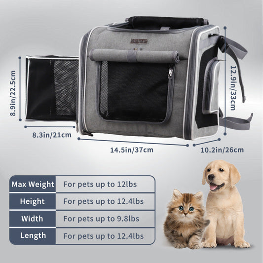 KFX-1416253 Pet Bicycle Basket Front Bag for Dogs - Gray and Blue Polyester Design