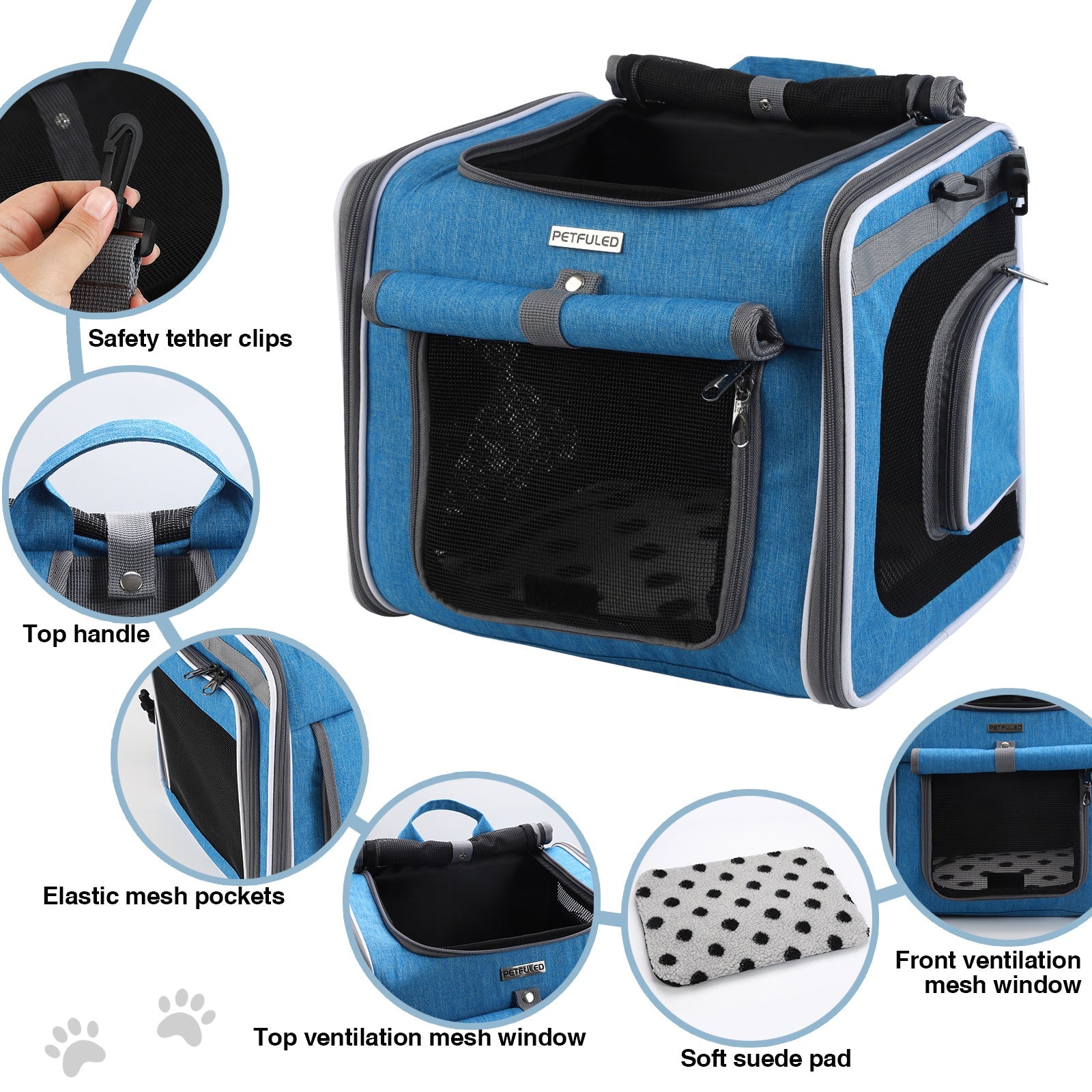 KFX-1416253 Pet Bicycle Basket Front Bag for Dogs - Gray and Blue Polyester Design