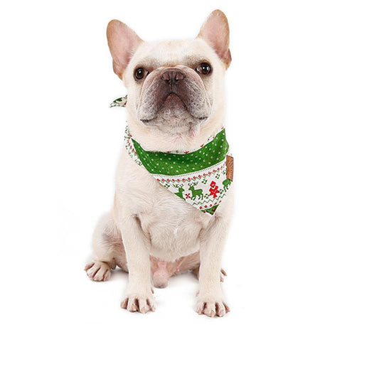 KFX-1417405 Stylish Cotton/Polyester Pet Bib for Cats and Dogs in Red and Green Deer Patterns