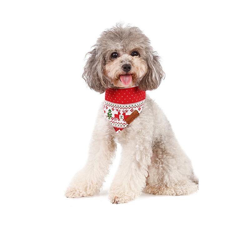 KFX-1417405 Stylish Cotton/Polyester Pet Bib for Cats and Dogs in Red and Green Deer Patterns