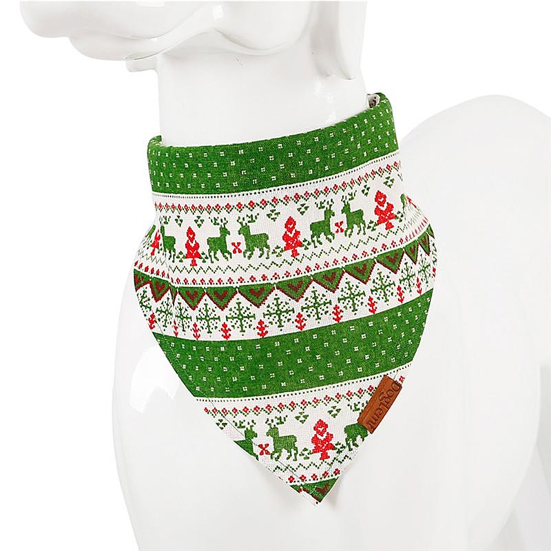 KFX-1417405 Stylish Cotton/Polyester Pet Bib for Cats and Dogs in Red and Green Deer Patterns