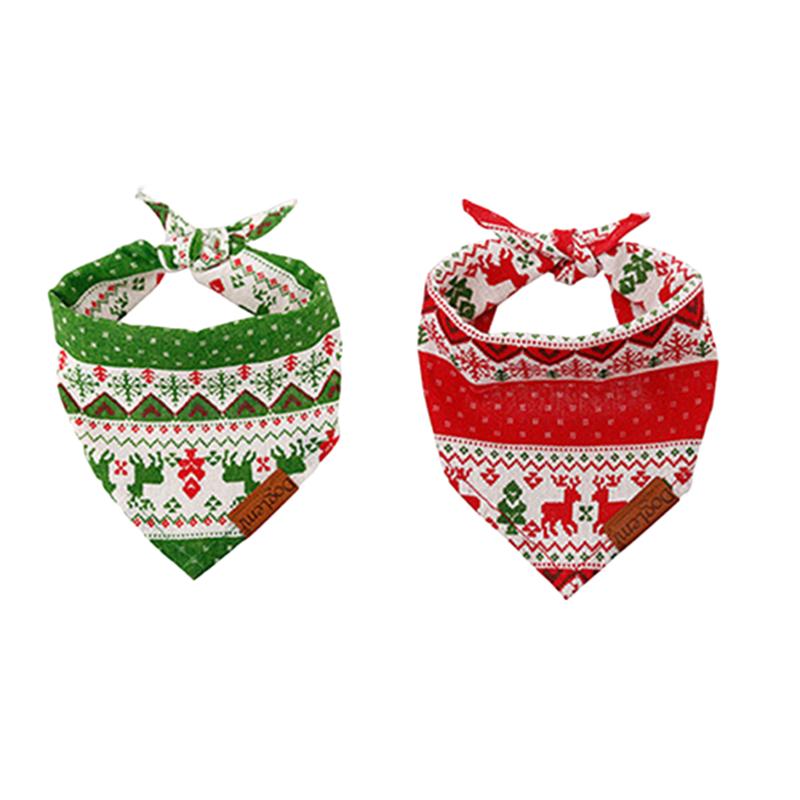 KFX-1417405 Stylish Cotton/Polyester Pet Bib for Cats and Dogs in Red and Green Deer Patterns