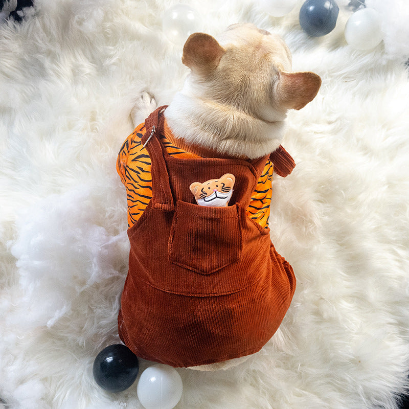 KFX-1423933 Warm Autumn and Winter Two-Piece Dog Overalls in Cow and Tiger Patterns