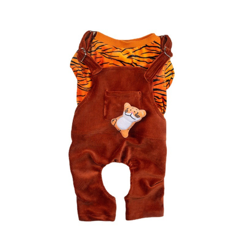 KFX-1423933 Warm Autumn and Winter Two-Piece Dog Overalls in Cow and Tiger Patterns