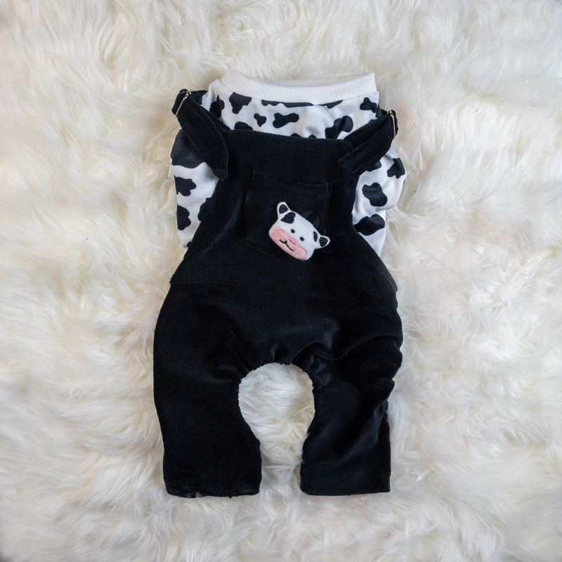 KFX-1423933 Warm Autumn and Winter Two-Piece Dog Overalls in Cow and Tiger Patterns
