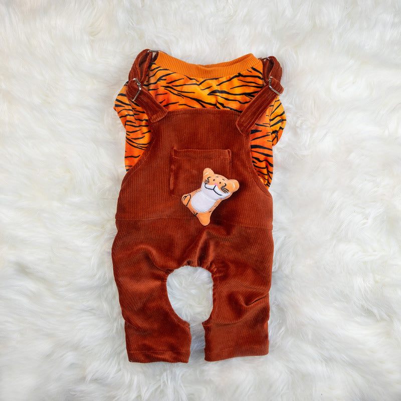 KFX-1423933 Warm Autumn and Winter Two-Piece Dog Overalls in Cow and Tiger Patterns