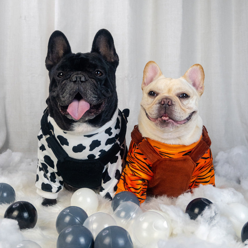 KFX-1423933 Warm Autumn and Winter Two-Piece Dog Overalls in Cow and Tiger Patterns