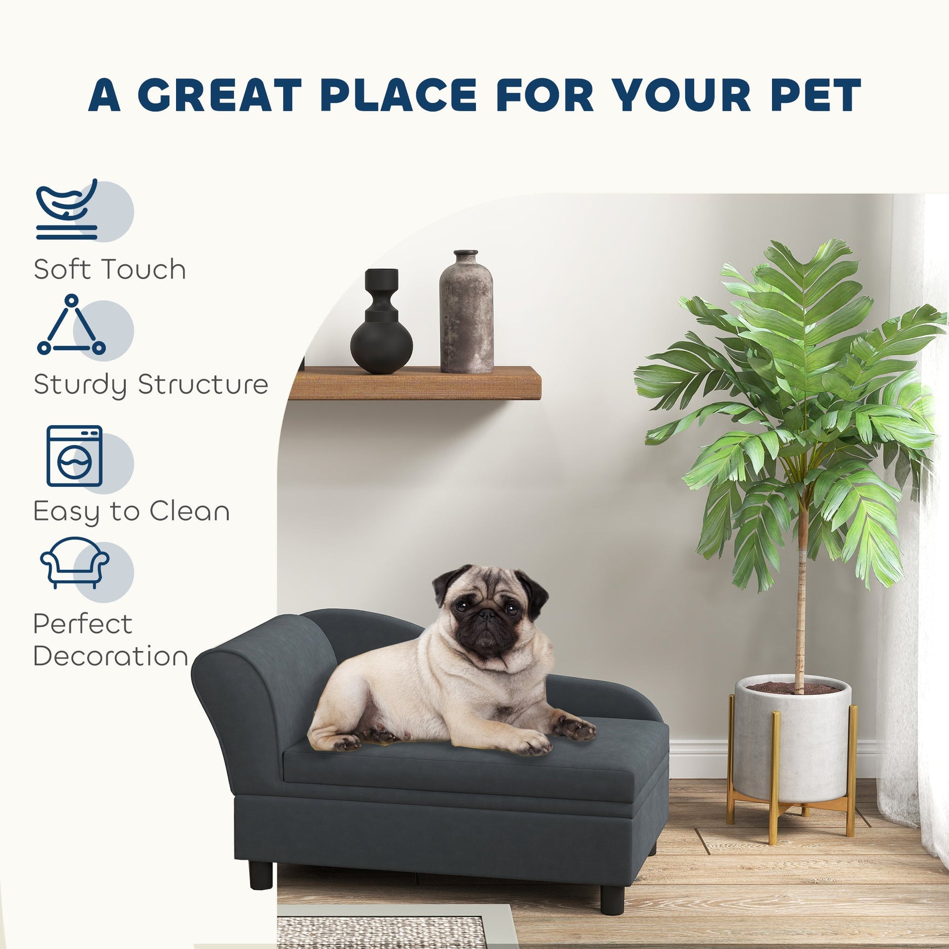 KFX-1424189 Dark Gray Pet Sofa Bed with Storage for Cats & Small Dogs - Cozy Foam Couch